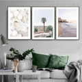 Seashells Houses Landscape Abstract Contemporary Painting Picture 3 Panel Canvas Print for Room Wall Onlay