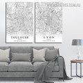 Toulouse Map Lyon Abstract Typography Vintage Painting Picture Framed Two Piece Wall Art Set Canvas Prints For Home Decor Shopping