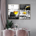 Wine Bottle Glass 2 Piece Beverage Abstract Modern Painting Image Canvas Print for Room Wall Illumination