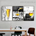 Wine Magnum Salad Abstract Beverage Art Modern Pic 2 Panel Canvas Print for Room Wall Equipment