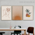 Commode Leaves Woman Abstract Scandinavian Floral Modern Painting Picture 3 Piece Canvas Print for Room Wall Onlay