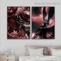 Rose Bloom Abstract Floral Modern Painting Photograph 2 Piece Canvas Print for Wall Hanging Drape