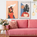 Woman Hat Circle Abstract Floral Modern Artwork Photo Scandinavian Framed 2 Piece Wall Decor Set Canvas Prints For Living Room Design