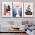 Half Orb Tree Sun Naturescape Painting Photo 3 Piece Scandinavian Modern Canvas Print for Room Wall Onlay