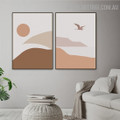 Mount Bird Sky Abstract Scandinavian Painting Photo 2 Piece Naturescape Canvas Print for Room Wall Décor