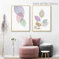 Transparent Leaflets Floral Modern Artwork Image 2 Piece Abstract Canvas Print for Room Wall Trimming