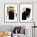 Black Blots Spots Vintage 2 Piece Geometric Wall Art Picture Abstract Canvas Print for Room Flourish