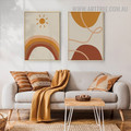 Phoebus Rainbow Lines Abstract Retro Painting Image 2 Piece Scandinavian Canvas Print for Room Wall Trimming