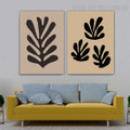 Black Leafage Abstract 2 Piece Floral Retro Pattern Scandinavian Painting Picture Canvas Print for Room Wall Outfit