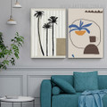 Palm Trees Square Abstract Scandinavian Artwork Image Geometric 2 Piece Floral Canvas Print for Room Wall Disposition