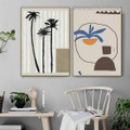 Palm Trees Circle Abstract Floral Scandinavian 2 Piece Painting Image Geometric Canvas Print for Room Wall Garniture