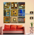 Polychrome Daubs Abstract Vintage Handmade Artist Heavy Texture 9 Piece Split Panel Painting Wall Art Set For Room Adornment