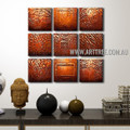 Multicolored Smirches Abstract Vintage Handmade Artist Heavy Texture 9 Piece Multi Panel Canvas Oil Painting Wall Art Set For Room Equipment