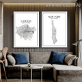 London United Of Kingdom Abstract Typography Modern Artwork Image Map 2 Piece Canvas Print for Room Wall Illumination