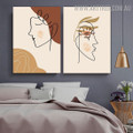 Feme Tarnish Female Face Abstract Painting Pic 2 Piece Scandinavian Floral Figure Canvas Print for Room Wall Assortment