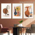 Vase Leaflets Rectangles Abstract Scandinavian Geometrical Artwork Picture 3 Piece Canvas Print for Room Wall Garnish