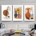 Vase Leaflets Spots Abstract Scandinavian Art Pic 3 Piece Geometric Canvas Print for Room Wall Equipment