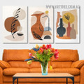 Vase Leaflets Circles Geometric Abstract Scandinavian Artwork Image 3 Piece Framed Canvas Wall Art Print Set Australia For Room Decor