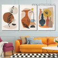 Vase Leaflets Circles Geometric Abstract Scandinavian Painting Image 3 Piece Framed Wall Art Prints Set For Living Room Ideas
