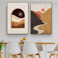 Mount River Moon Naturescape Abstract Scandinavian Painting Picture 2 Panel Canvas Print for Room Wall Onlay