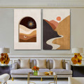 Mount River Sun 2 Piece Abstract Naturescape Artwork Picture Scandinavian Canvas Print for Room Wall Getup