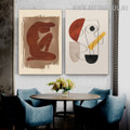 Nude Distaff Lines Abstract Scandinavian 2 Piece Vintage Art Pic Canvas Print for Room Wall Assortment