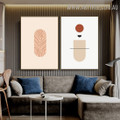 Curved Stains Lines Abstract Geometrical 2 Piece Scandinavian Minimalist Painting Photograph Canvas Print for Room Wall Trimming