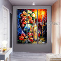 Red Wine Floral Vintage Leonid Afremov Reproduction Artist Handmade 3 Piece Split Canvas Paintings Wall Art Set For Room Garnish