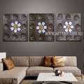 Colorful Blooms Abstract Floral Vintage Artist Handmade 3 Piece Multi Panel Canvas Oil Painting Wall Art Set For Room Decor