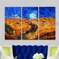 Wheat Field With Crows Landscape Reproduction Heavy Texture Artist Handmade 3 Piece Multi Panel Wall Painting For Room Décor