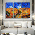 Wheat Field With Crows Landscape Reproduction Heavy Texture Artist Handmade 3 Piece Multi Panel Wall Art Paintings For Room Trimming