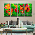 Beautiful Blooms Abstract Floral Modern Handmade Artist 4 Piece Multi Panel Canvas Painting Wall Art Set For Room Finery