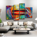 Particolored Strokes Specks Abstract Modern Handmade Artist 4 Piece Multi Panel Oil Paintings Wall Art Set For Room Getup