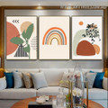Streaks Triangle Leaves Abstract Geometric Painting Image 3 Piece Scandinavian Canvas Print for Room Wall Tracery