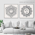 Doodle Mandala Sun 2 Piece Abstract Minimalist Vintage Art Photograph Canvas Print for Room Wall Decoration