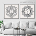 Doodle Mandala Face Vintage Painting Photo 2 Piece Abstract Minimalist Canvas Print for Wall Hanging Drape