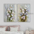 White Iris Flowers Abstract Floral Modern Heavy Texture Artist Handmade 2 Piece multi panel painting For Room Decor