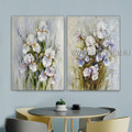 White Iris Flowers Abstract Floral Modern Heavy Texture Artist Handmade 2 Piece Multi Panel Wall Art Painting For Room Moulding