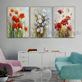 Calico Flower Plants Abstract Floral Modern Heavy Texture Artist Handmade 3 Piece Multi Panel Wall Art Paintings For Room Flourish