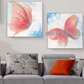 Two Flying Butterflies Animal Insect Modern Heavy Texture Artist Handmade 2 Piece Multi Panel Wall Painting For Room Flourish