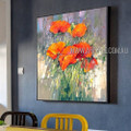 Orange Poppies Floral Abstract Modern Heavy Texture Artist Handmade Beautiful Scenery Painting For Room Wall Décor