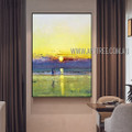 Sunset With Reflection Landscape Abstract Modern Heavy Texture Artist Handmade Landscape Art Painting For Room Getup