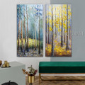 Colorful Forest Nature Landscape Modern Heavy Texture Artist Handmade 2 Piece Multi Panel Canvas Oil Painting Wall Art Set For Room Decor