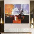 Multicolor Flecks Abstract Modern Heavy Texture Artist Handmade 3 Piece Split Panel Canvas Wall Art Set Room  Flourish