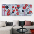 Coloured Blossoms Floral Abstract Modern Artist Handmade 3 Piece Multi Panel Wall Art Paintings Set For Room Flourish