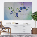 Blue Bloom Branch Floral Modern Heavy Texture Artist Handmade 3 Piece Multi Panel Painting Wall Art Set For Room Moulding