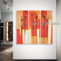 Lovely Couple Abstract Figure Modern Artist Handmade 3 Piece Multi Panel Painting Wall Art Set For Room Decor