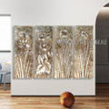 Floral Seedling Vintage Artist Handmade 4 Piece Multi Panel Canvas Oil Painting Wall Art Set For Room Garniture