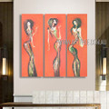 Young Ladies Abstract Figure Modern Heavy Texture Artist Handmade 3 Piece Multi Panel Canvas Painting Wall Art Set For Room Outfit