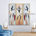 Naked African Women Abstract Modern Heavy Texture Artist Handmade 3 Piece Split Complementary Paintings Wall Art Set For Room Flourish